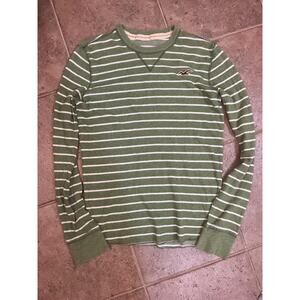 Hollister Shirt S Green Striped Logo Long Sleeve Pullover Crew Neck Shirt Grunge